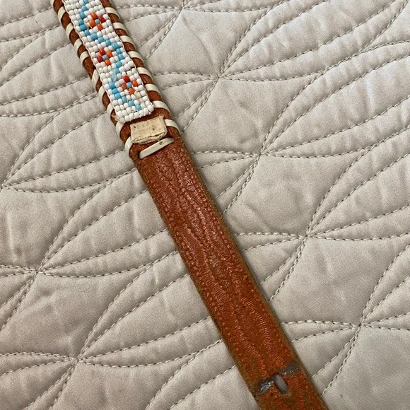 Vintage Beaded Brown Leather Belt - Picture 9 of 16